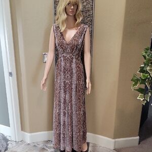 Boston Proper Sleeveless V-Neck Brown Snake Patterned Maxi Dress